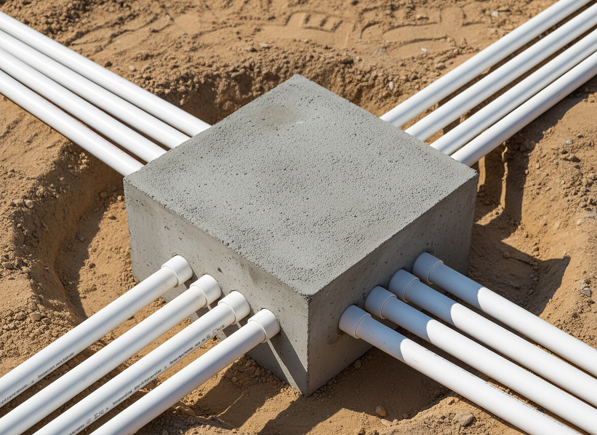 Newly installed septic distribution box