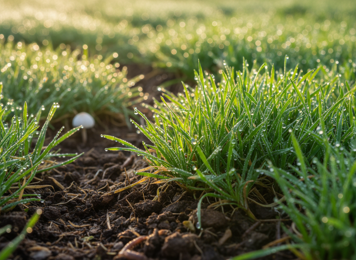 Healthy grass growing above a drain field